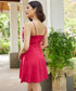 Frilled Deep Vneck Red Cotton Dress